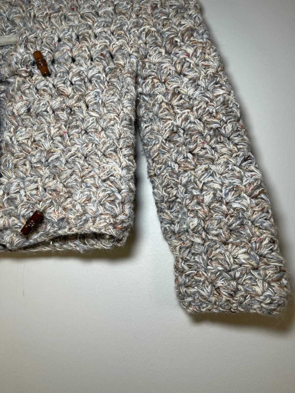 Handcrafted Cream Marled Knit Kids Jacket with Toggle Closures
